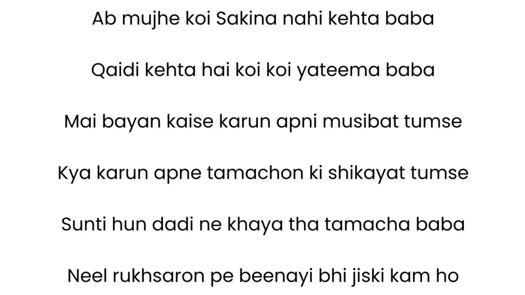 ab mujhe koi sakina nahi kehta baba lyrics